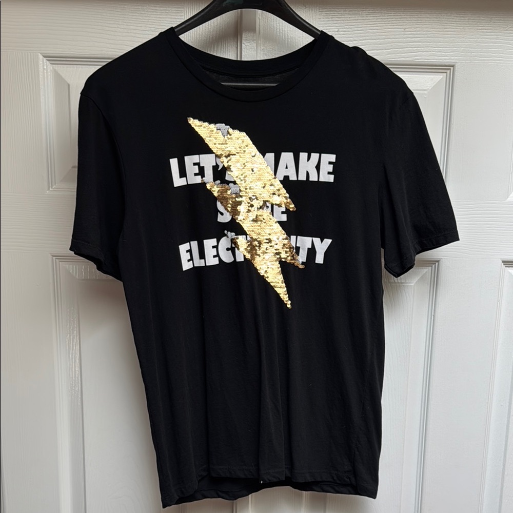 Zara Black Tee with Gold Lightning Bolt